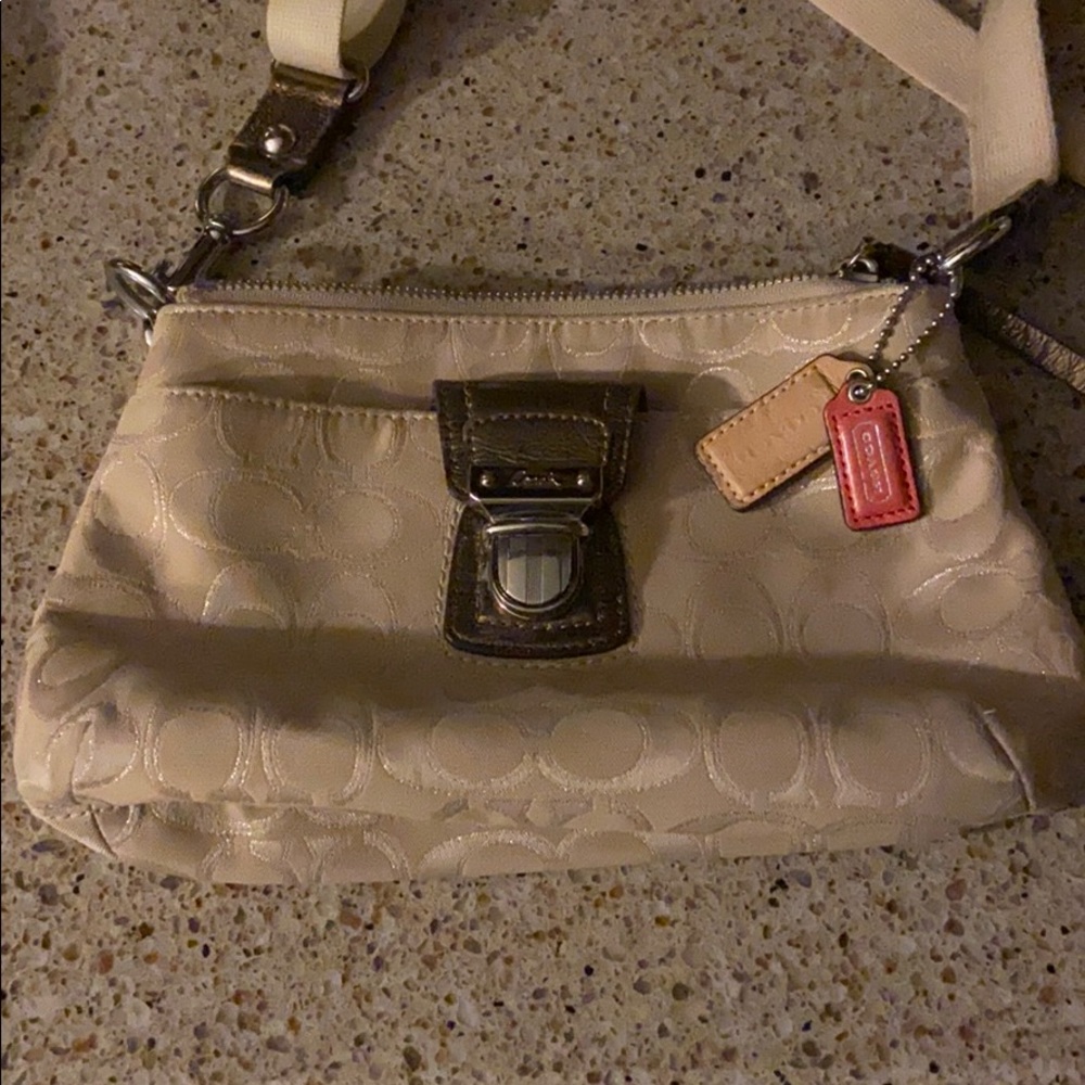 Coach tan metallic crossbody bag